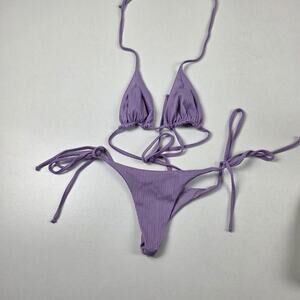 Frankies Bikinis Bikini Set Womens Top Medium Bottom Small Ribbed Triangle Lilac